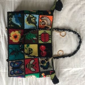 Cross stitch Purse with bead handles and zipper